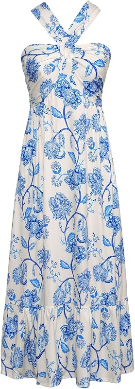 GRACE KARIN 2025 Women's Criss Cross Halterneck Sleeveless Summer Floral Print Flowy A Line Maxi Dress