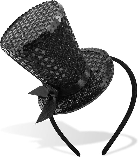 Mini Top Hat Headband Sequins Tea Party Headpiece Fascinator 1920s Gatsby Party Costume Accessory for Women Lady Gril