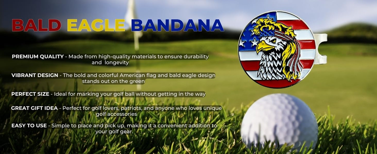 Bald Eagle Bandana Golf Ball Marker and Hat Clip - American Flag Bald Eagle Golf Ball Markers and Hat Clip - Magnetic Novelty America Golf Ball Marker Hat Clip - USA Golf Ball Markers and Hat Clip