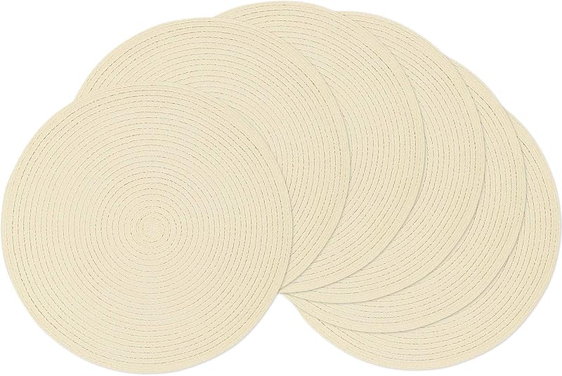 SHACOS Round Braided Placemats Set of 4 Round Table Mats for Dining Tables 15 inch Washable Kitchen Table Place Mats Indoor (Beige, 4)