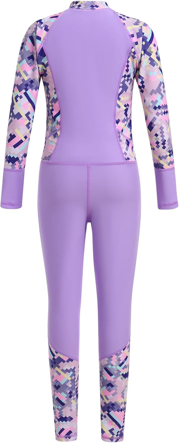 IDOPIP Girls One Piece Swimsuit with Cap Kids Long Sleeve Rash Guard Zip Surfing Swimwear UPF 50+ Sun Protection Bathing Suit