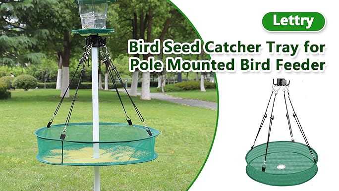 20'' Bird Seed Catcher Tray for Pole Mounted Bird Feeder, Birdseed Hoop with Holes Fits 1'' Pole for Birds Feeders Outdoors, Backyard, Garden (1)