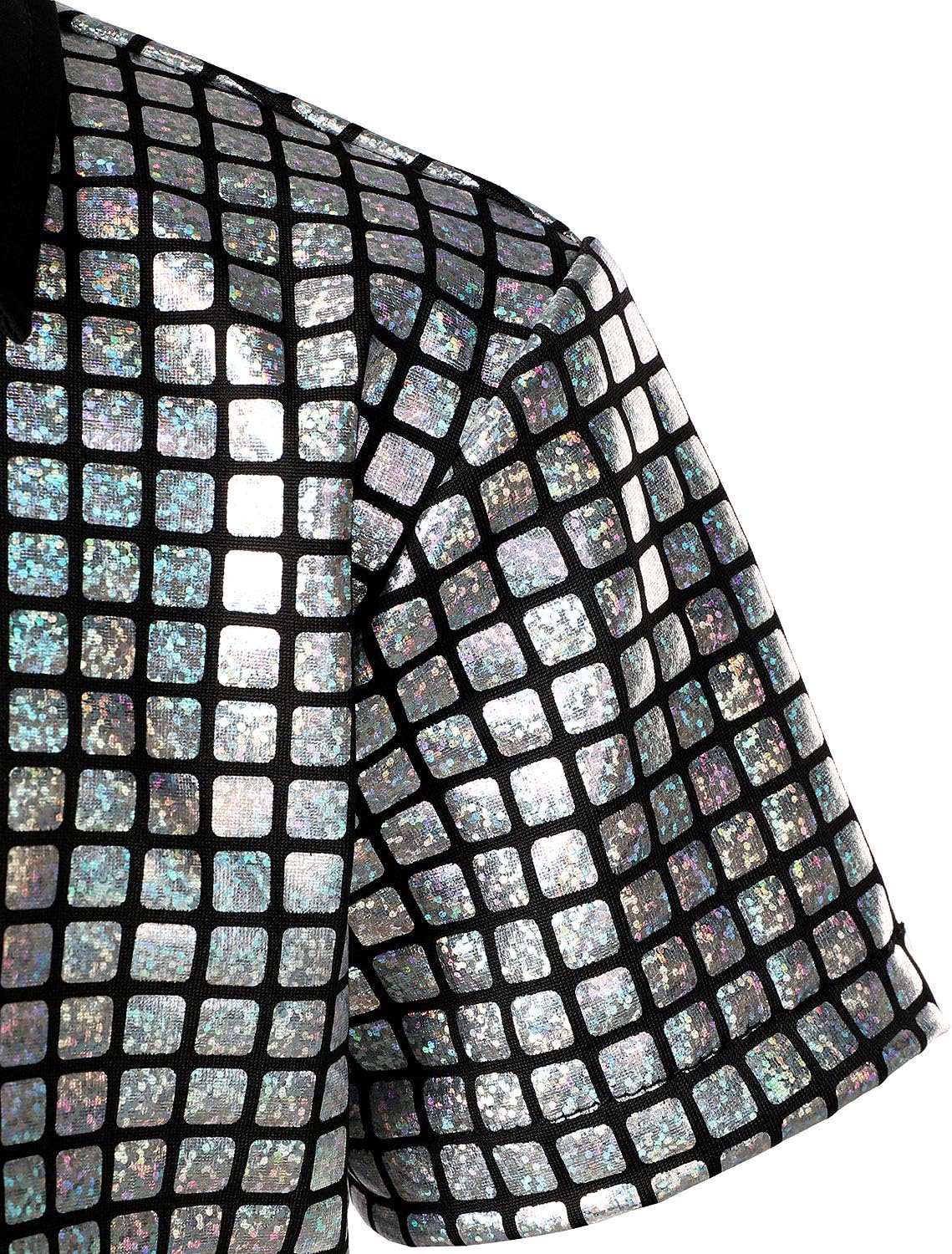 JOGAL Boy's Dress Shirt Sequins Button Down Shirts 70s Disco Party Costume