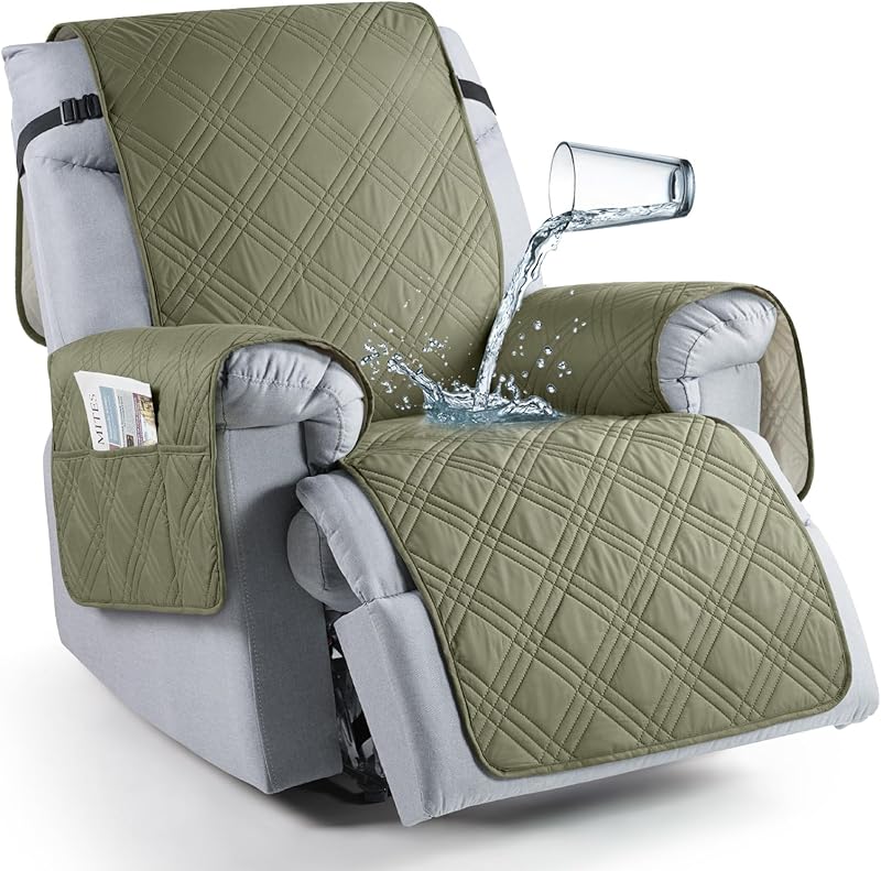 TAOCOCO 100% Waterproof Recliner Chair Cover, Non Slip Covers for Recliner Chair with Pocket, Washable Reclining Chair/Furniture Protector for Kids, Pets(23.6'', Chocolate)