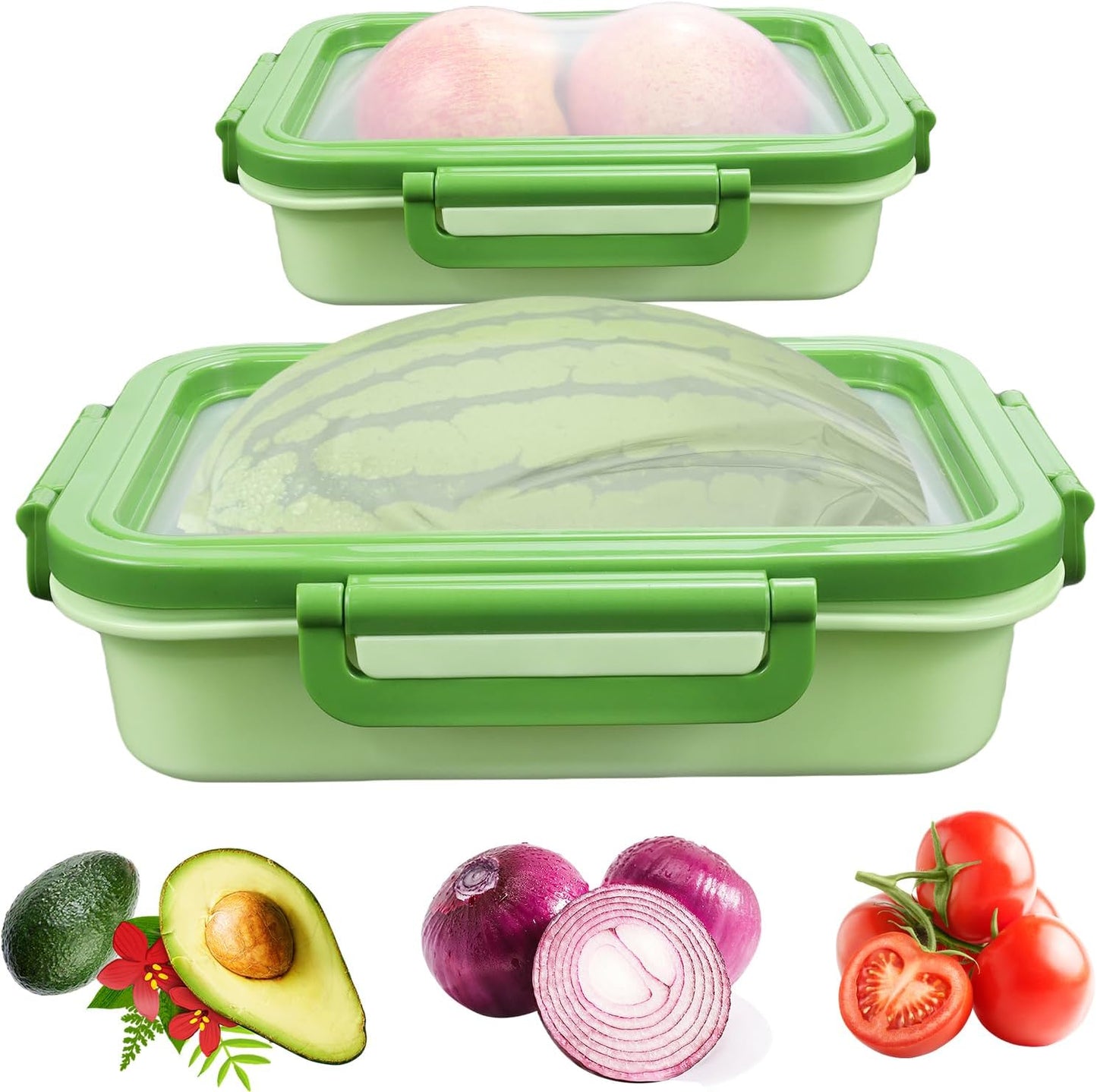 Abnaok 2PCS Reusable Large Fruit And Veggie Savers, Silicone Fruit Storage Box, Fruit Storage Pods For Food Saver, Ideal For Roast Chicken, Garlic, Onions, Lemons, Watermelon and Potatoes