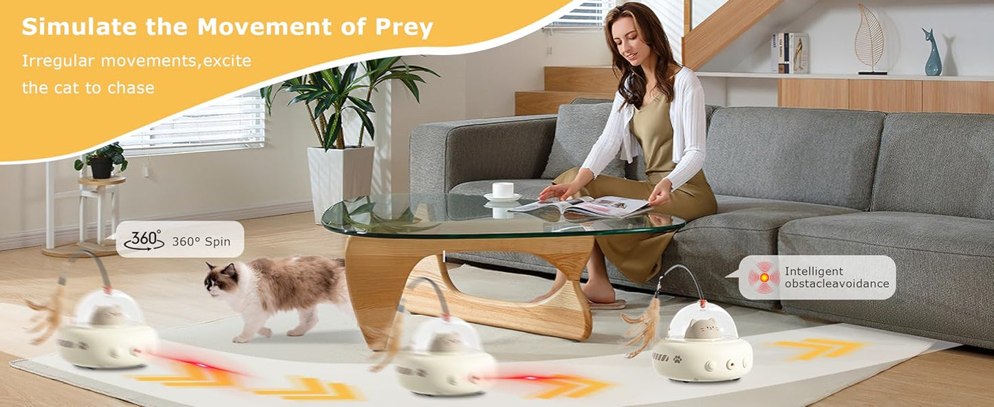 hooroor Laser Cat Toy for Indoor Cats,2 in 1 UFO-Vehicle Automatic Motion with Feather,Rechargeable Electronic Smart Sensor,Interactive Toys for Bored Cats\/Kittens\/Dogs,Ideal Gift for Pet Lover