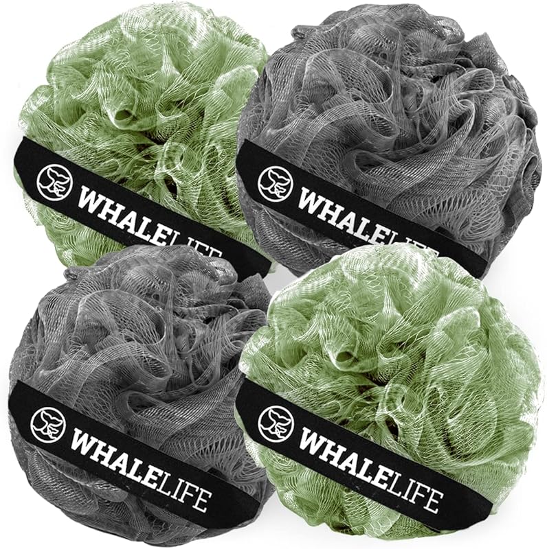 Loofah Sponge Bath Sponge for Women Men 4 Pack (Purple Brown Green Blue)