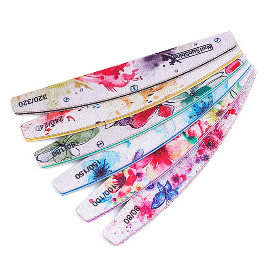 6 PCS Different Grit Nail Files and Buffers, Flower Pattern Emery Board (80-320 Grit) Professional Manicure Tools for Home and Salon Use