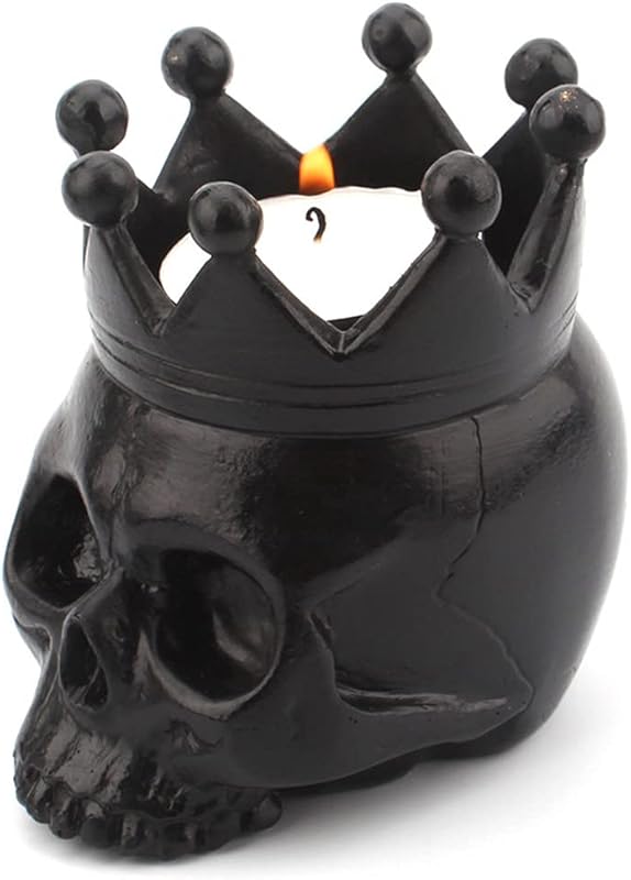 1 PCS Skeleton Skull Candlestick Holder Halloween Home Party Decorative Resin Skeleton Candle Holder Themed Bar Decoration (White)