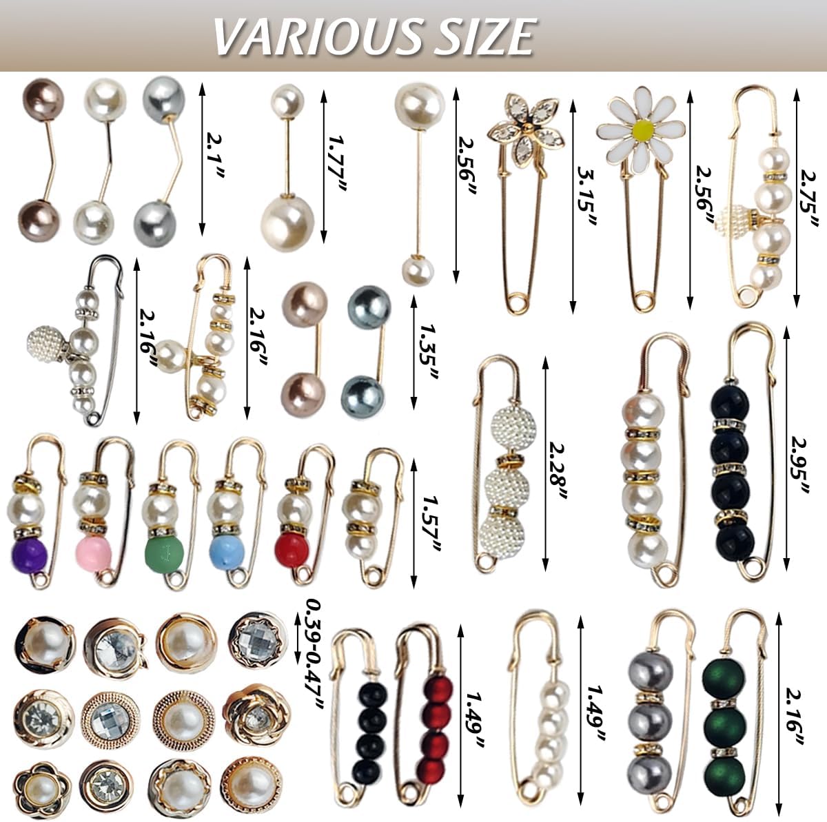 TIHOOD 40PCS Pearl Brooch,Pant Waist Tightener Safety Pin Double Faux Pearl Brooches for Women Girls Fashion Cover Up Buttons Clothing Dresses Decoration Accessories Pant Waist Tightener Safety Pins