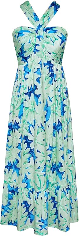 GRACE KARIN 2025 Women's Criss Cross Halterneck Sleeveless Summer Floral Print Flowy A Line Maxi Dress