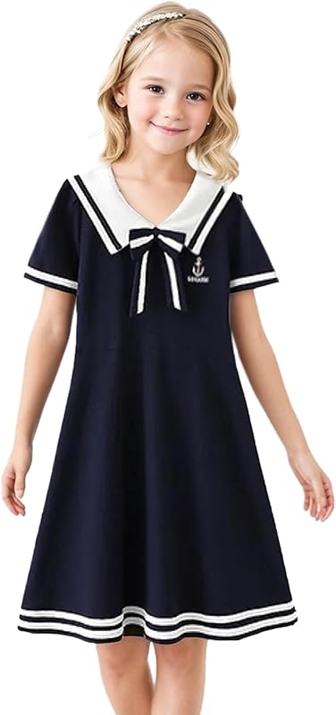 SANGTREE Girls Nautical Sailor Dresses School Uniform Casual Dress, 3-14 Years