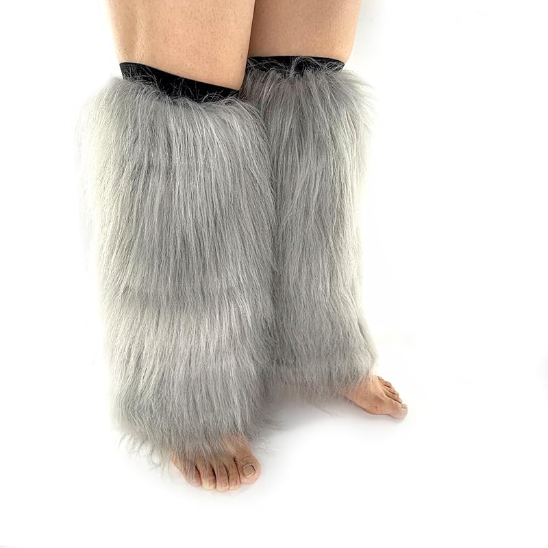 FHQHTH Fuzzy Faux Fur Leg Warmers Fur Heels Long Boots Cuff Cover has Elasticity One Pair Dionysia Boot cover Carnival 18"