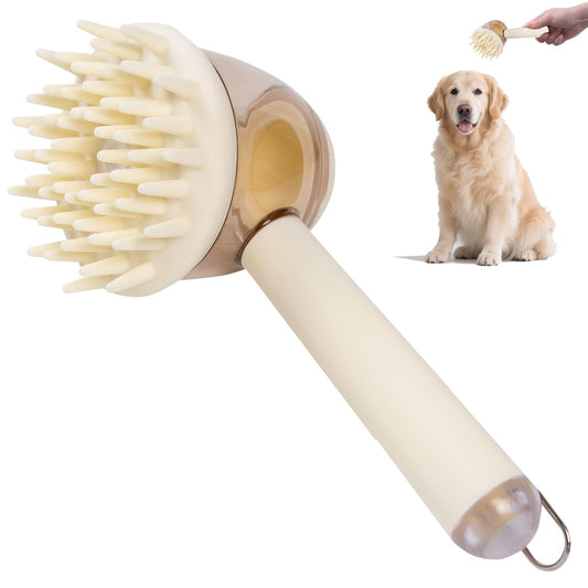 3-in-1 Pet Bath Brush for Dogs & Cats | Shower Massage Brush, Deshedding Comb & Lathering Tool | Anti-Frizz Grooming Brush for Bath Time (beige)