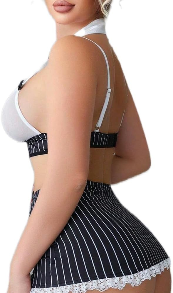 Sexy School Girl Lingerie Set Student Role Play Costume with Plaid Skirt Lingerie Outfit for Women