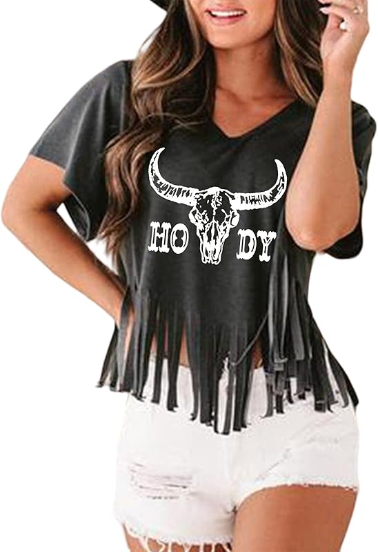 Nashville Tshirt for Women Country Concert Fringe Tops Country Music Shirts Short Sleeve Cowgirl Graphic Tees
