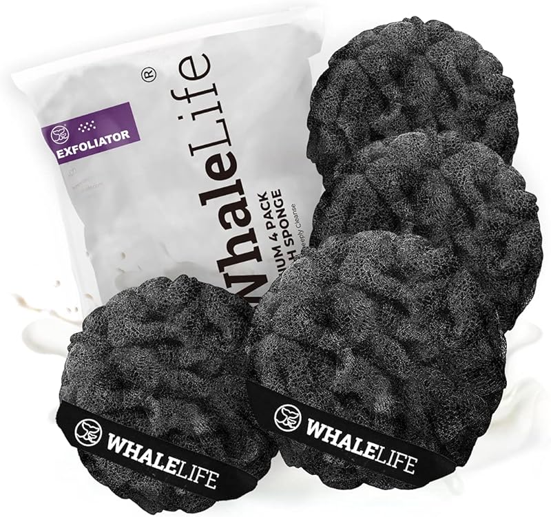 Loofah Sponge Bath Sponge for Women Men 4 Pack (Purple Brown Green Blue)