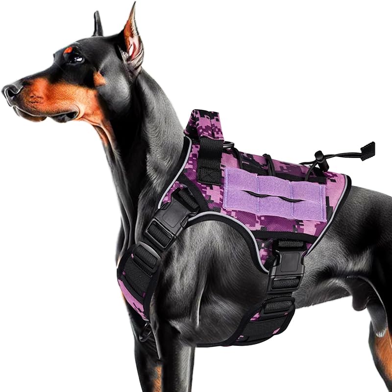 Heavy-Duty Tactical Dog Harness for Large Dogs, No Pull Adjustable Reflective Pet Vest with Molle System, K9 Military-Grade Control for Service Training, Outdoor & 10+ Breeds, Black, Medium