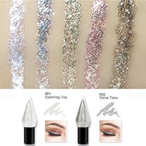 Go Ho Glitter Liquid Eyeliner Colorful Set,5 Colors Metallic Shimmer White Silver Gold Diamond Eye Liner,Glitter Eyeliner Eyeshadow Shine,Waterproof Long Lasting Glow Sparkle Eye Makeup