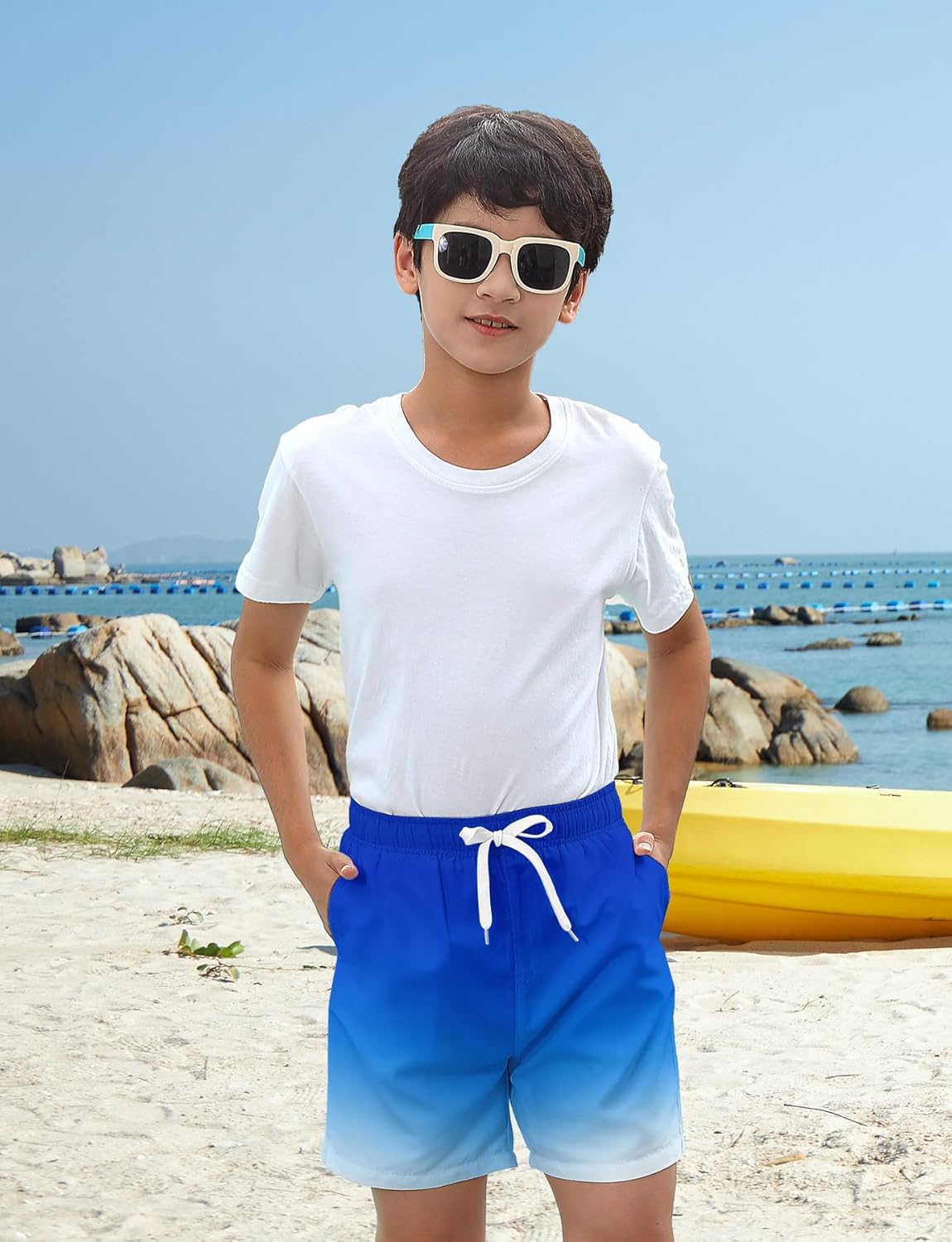uideazone Boys Swim Trunks 3D Funny Print Surfing Board Shorts Quick Dry UPF 50+ Swimsuit Beachwear with Mesh Lining 2-12T