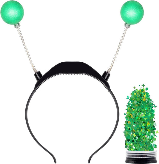 Funcredible Green Martian Sparkly Antenna Headband - Space Accessories
