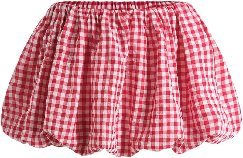 Women's Y2K Bubble Mini Skirt Low Waist Ruffle Short Hem A Line Pleated Balloon Skirt Bloomers