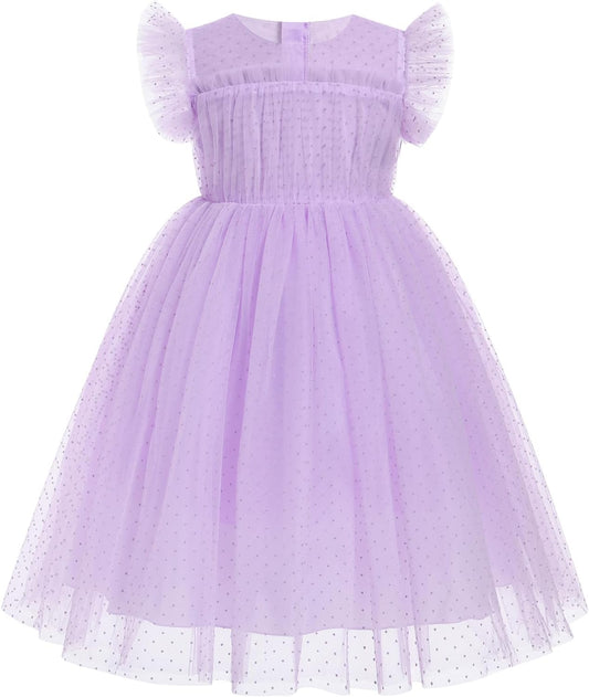 IMEKIS Toddler Girl Sparkle Confetti Birthday Princess Dress Ruffle Sleeve Party Formal Dresses 1-6T