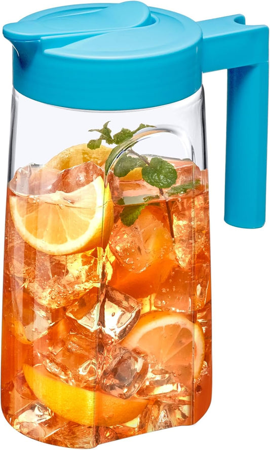 Amazing Abby - Slim Mini - Tritan Pitcher (48 oz), Unbreakable Plastic Water Pitcher with Lid, BPA-Free, Heat-Resistant, Dishwasher-Safe, Great for Iced and Hot Drinks, Indoors and Outdoors, Blue