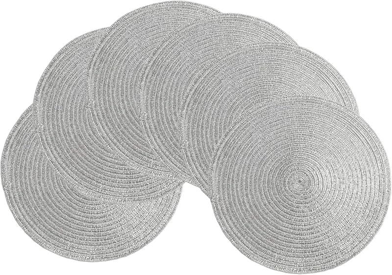 SHACOS Round Braided Placemats Set of 4 Round Table Mats for Dining Tables 15 inch Washable Kitchen Table Place Mats Indoor (Beige, 4)