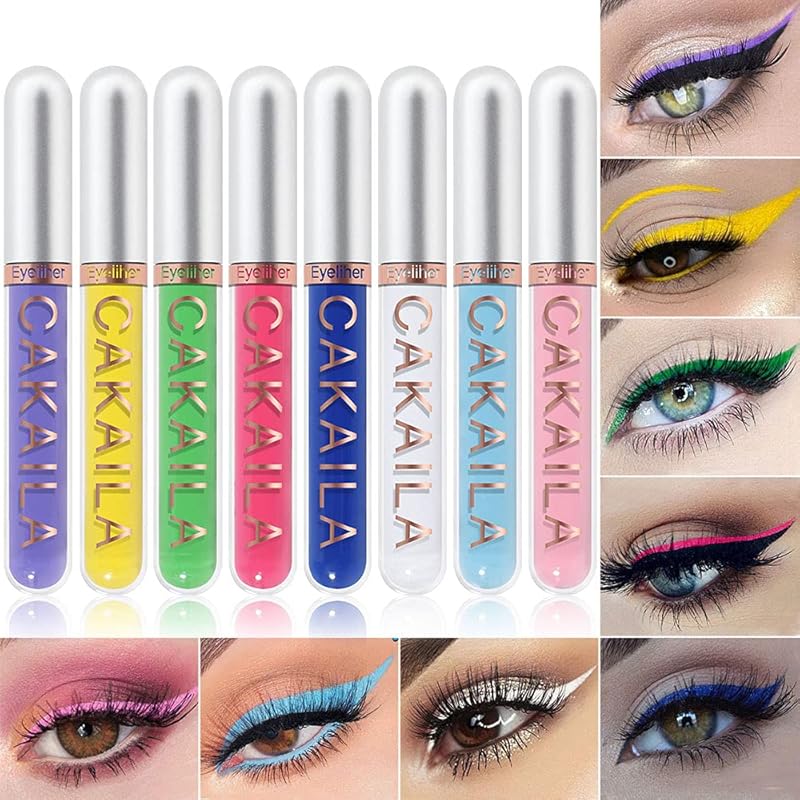 evpct 2Pcs White Black Liquid Eyeliner Set Waterproof White Eye Liners for Women Eyes Wing Eyeliner Stamps Shapes Colored Eyeliner delineador de ojos a prueba de agua contra el agua blanco para ojos