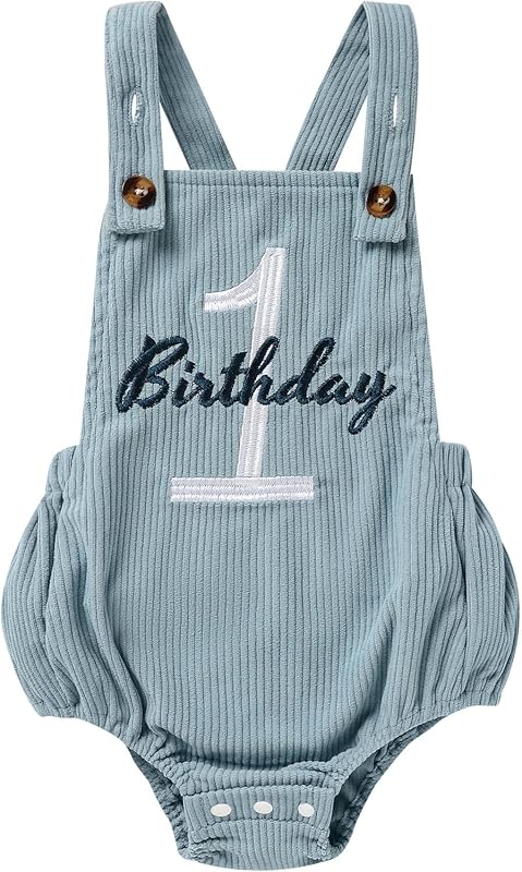 Baby Boys Girls 1st Birthday Romper Baby First Birthday Outfit Boy Solid Color Jumpsuit Cake Smash Outfit