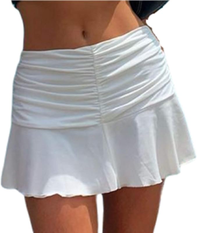 NUFIWI Women Girls Sexy Lace Mesh Skirt Ruffle Pleated Patchwork Mini Tennis Skirt Harajuku Y2K Style