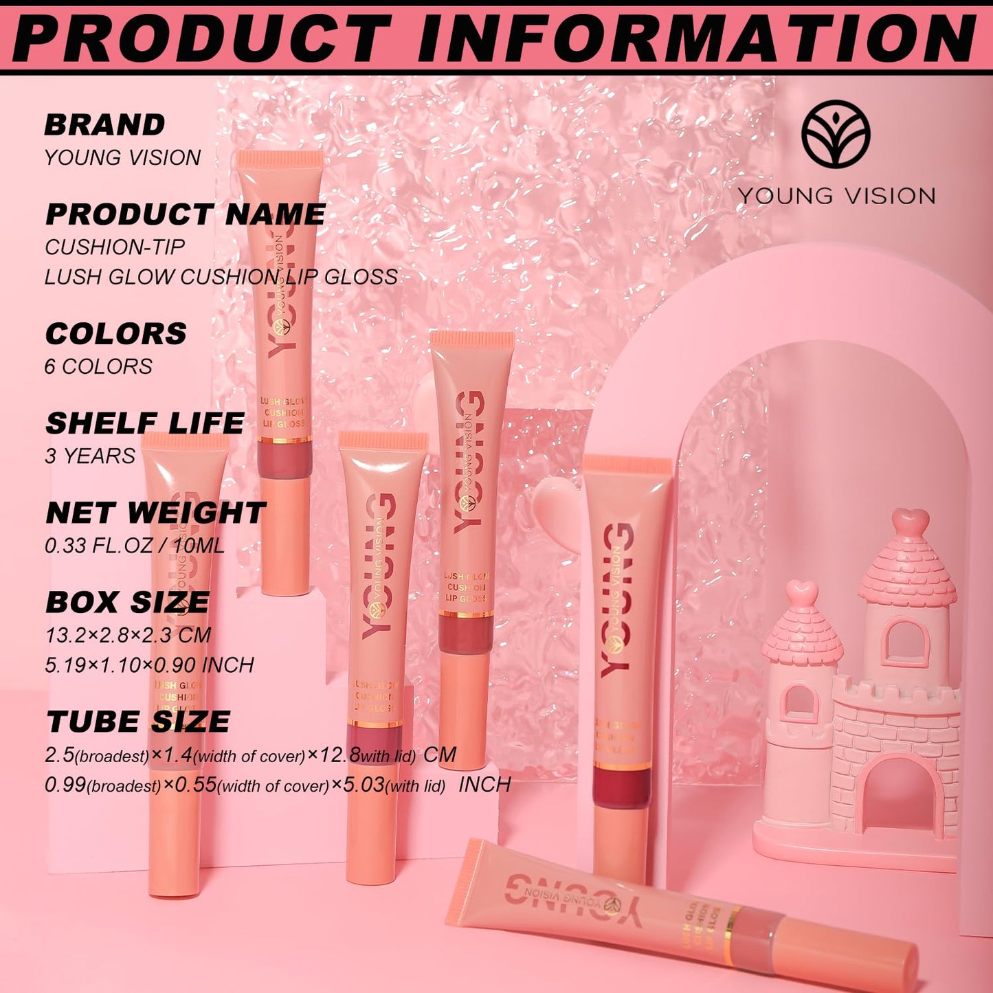 YOUNG VISION Hydrating Liquid Lipstick & Gloss Tint, Oil Infused, Cushion & Puff Applicators, Versatile Nude to Red Shades,Labial Liquido & Brillo Labial