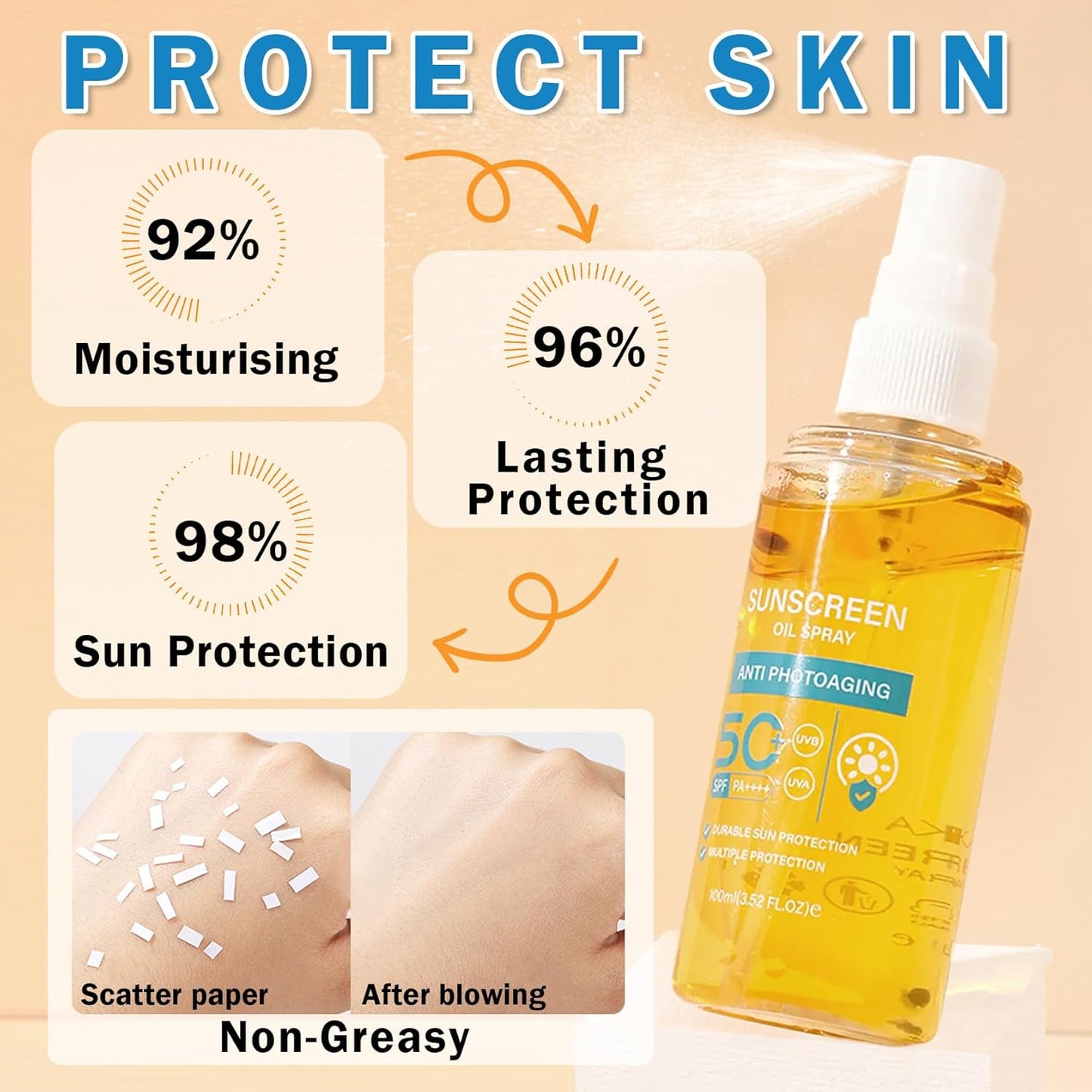 DAMUSI Sunscreen Oil Body Sunscreen Spray Spf 50 Glow Sunscreen Mist Hydration Lightweight Spf Body Oil,Broad Spectrum UVB/UVA Protection