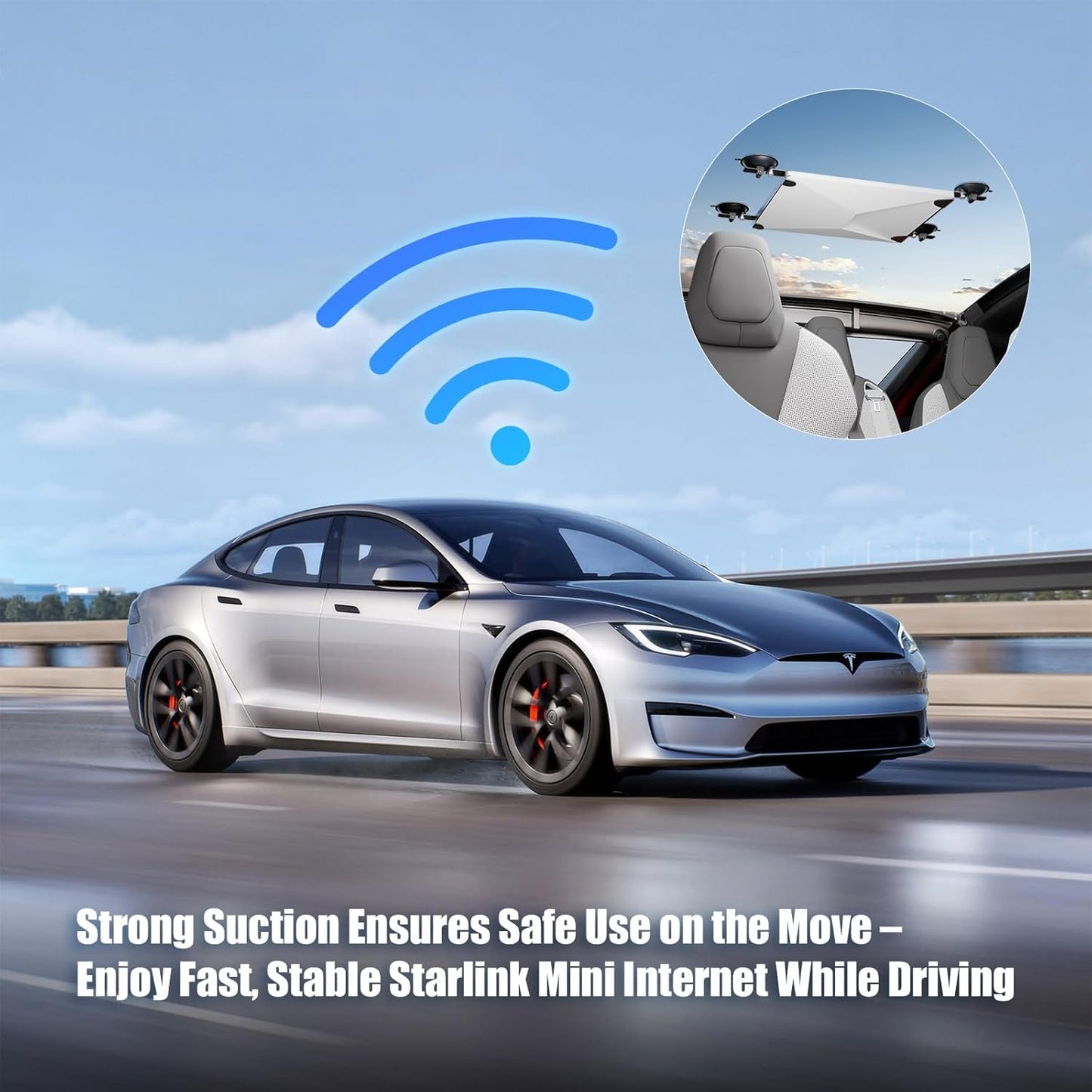 Starlink Mini Car Mount and Car Mounting Kit, Starlink Mini Mount with Strong Suction Cups and Dual Slots for Secure Sunroof/Front/Rear Window Installation, Suitable for Travel Internet