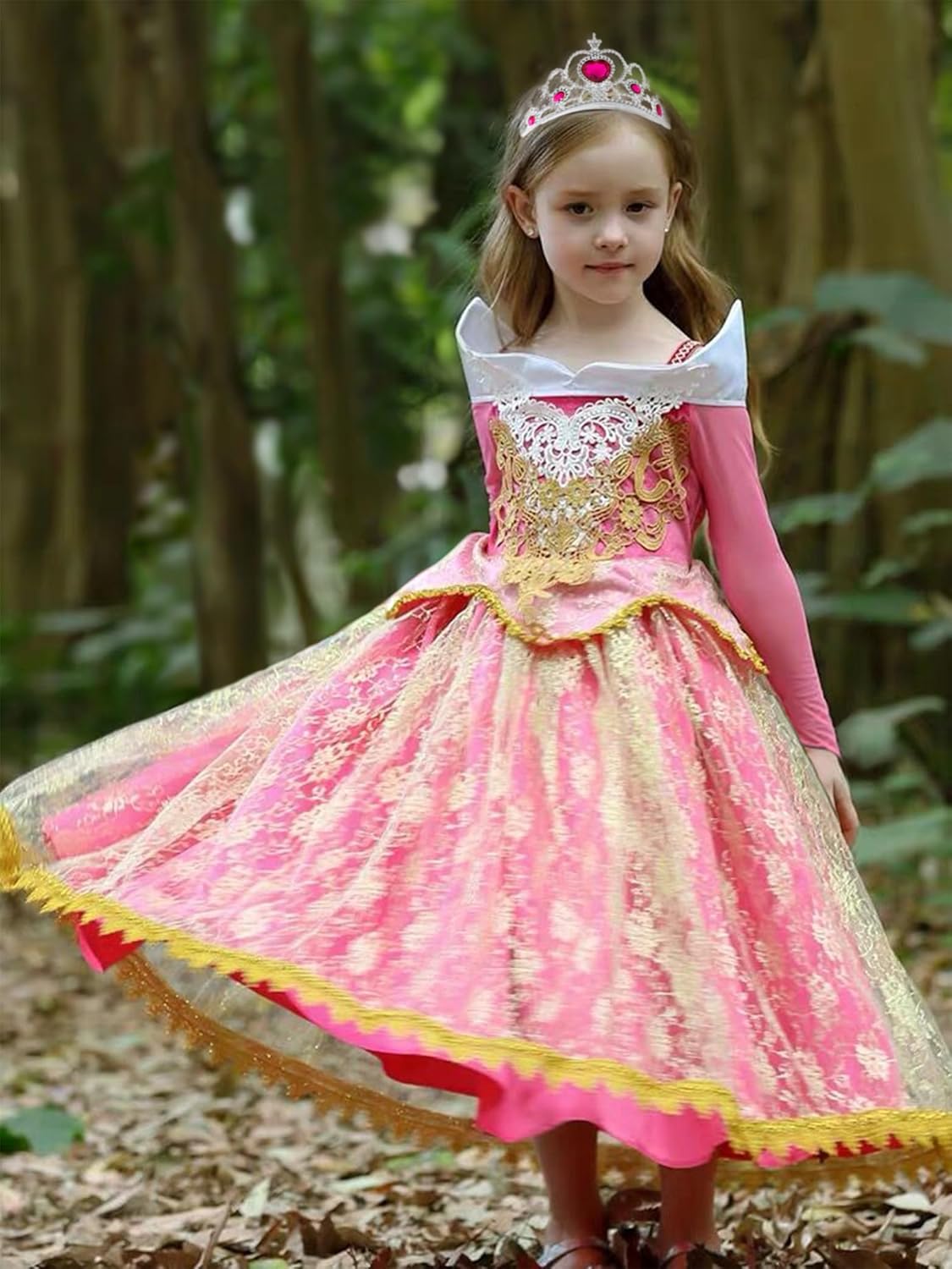 Girls Princess Costume Dresses Pink Princess Dress Up Clothes with Accessories for Halloween Cosplay Carnival Party
