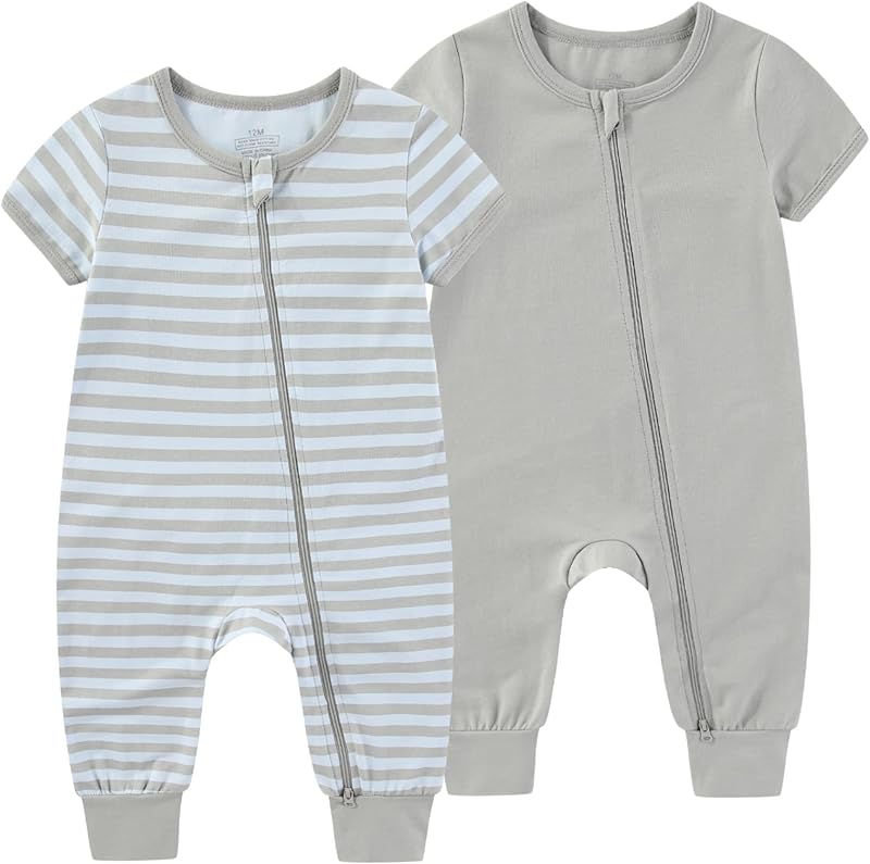 Baby Boy Girl 2 Pack Romper Infant Short Sleeve 2 Way Zipper One Piece Jumpsuits Newborn Clothes 0-24 Months