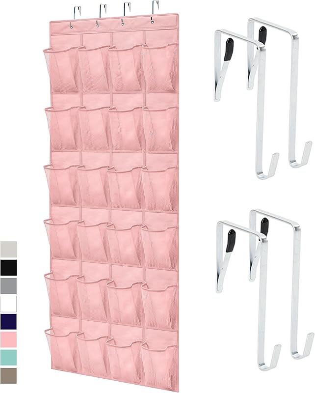 GORILLA GRIP Over the Door Shoe Organizer, 24 Large Breathable Mesh Pockets, Space Saving Hanging Storage Holder, Closet Rack Hanger Holds Up to 40 lbs, Hangs on Closets for Shoes, Accessories, Black