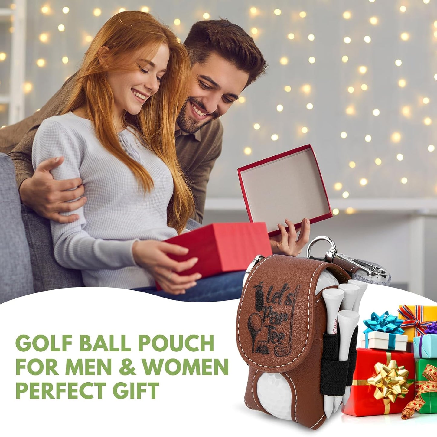 Golf Ball Bag Pouch with Golf Tee Holder Leather Golf Ball Pouch with Belt Clip Golf Ball Bag for Men and Women Storage Gift