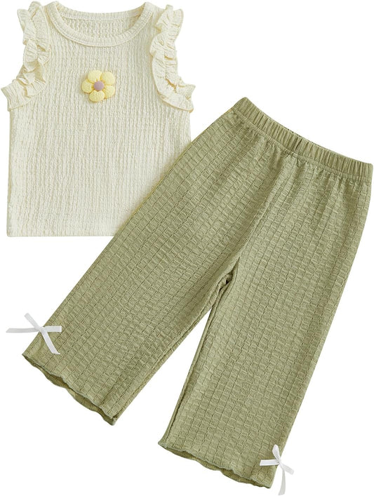 Baby Girl Boy Summer Outfits Sleeveless Ruffle Tank Tops + Bow Pants Set 6 12 18 24 Months 2 3 4 T