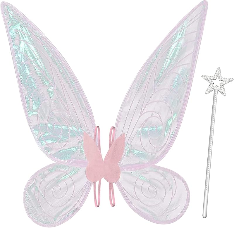 quescu Fairy Wings for Adults,Butterfly Wings for Girls,Angel Wings,Fairy Costume for Women Halloween Dress Up Party Favor (White)