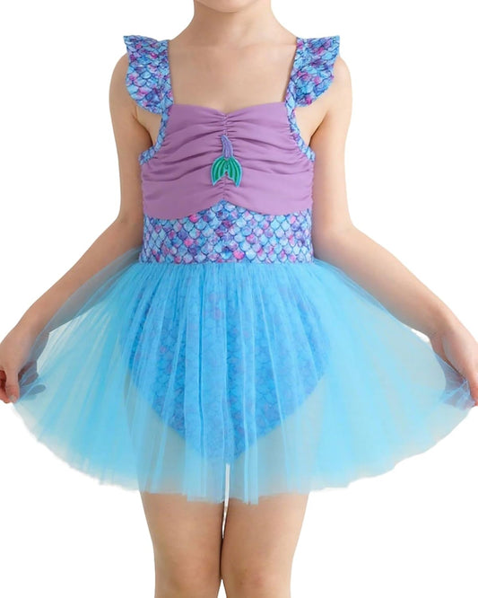 Toddler Swimsuit Girl Mermaid Baby Bathing Suit Girl Summer One Piece Girls Swimwear Ruffle Sleeve Swimsuits