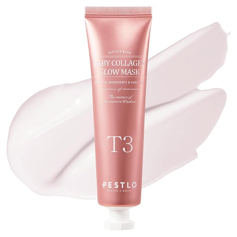 PESTLO Baby Collagen Glow Mask - Korean Peel Off Facial Mask Infused with Reallagen/T3 Vegan Collagen, Aginon, Volufiline for Hydrating, Firming, Glow, Glass Skin | Optional Overnight Use, 2.36 fl.oz