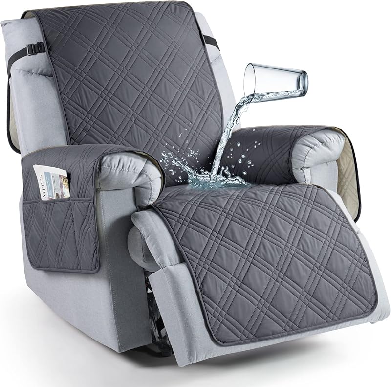 TAOCOCO 100% Waterproof Recliner Chair Cover, Non Slip Covers for Recliner Chair with Pocket, Washable Reclining Chair/Furniture Protector for Kids, Pets(23.6'', Chocolate)