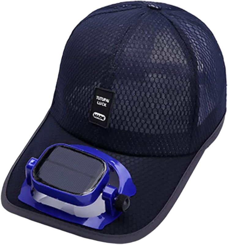 Mens Baseball Cap with Solar Fan, Summer UV Protection Wide Brim Sun Hat Mesh Beach Hats, Solar Powered/USB Charging
