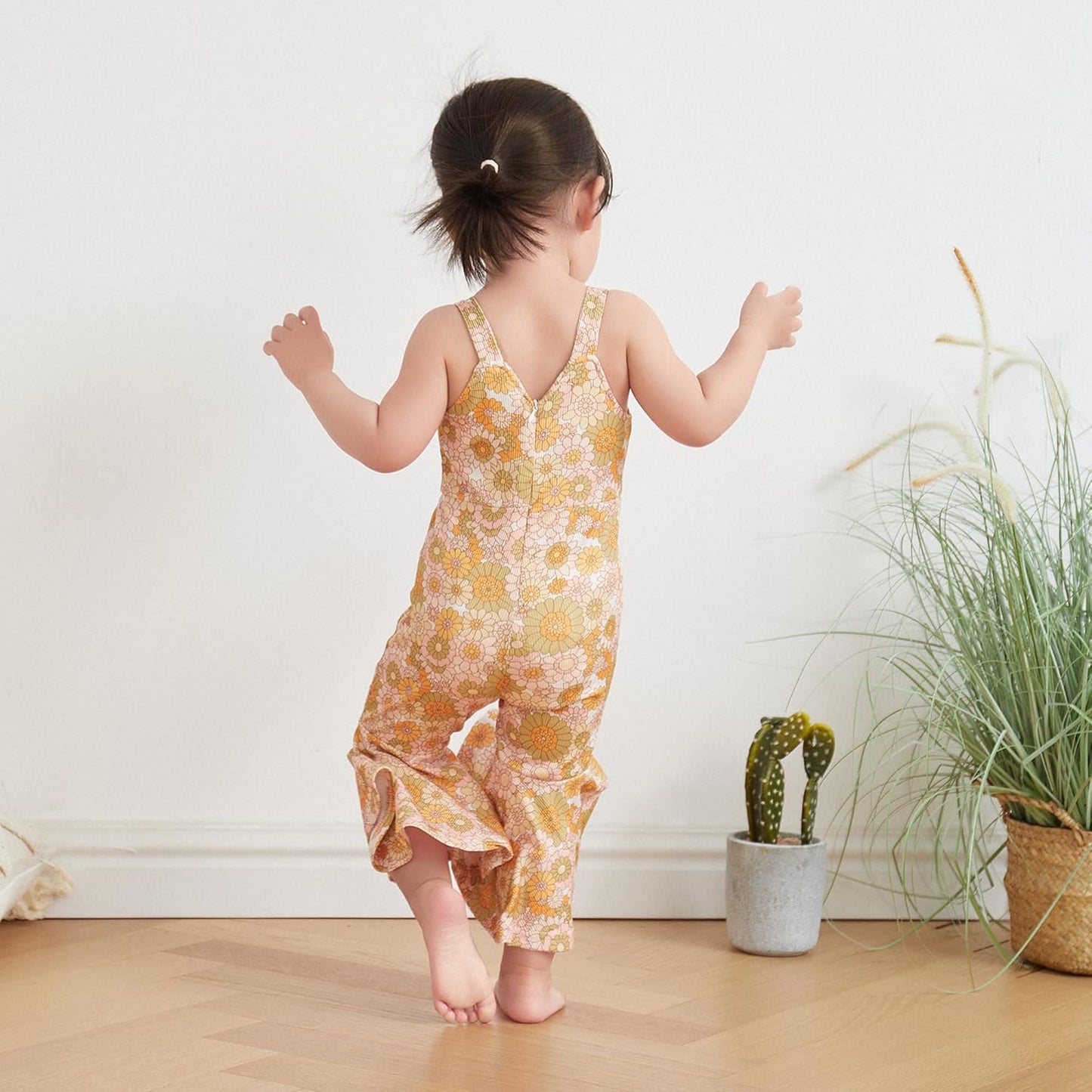 Emmababy Baby Girl Bell Bottoms Romper Toddler Floral Overalls Suspender Flare Pants Sleeveless Strap Jumpsuit Fall Clothes