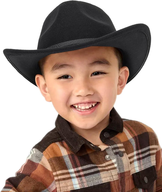 Western Cowboy Cowgirl Hat for Kids - Classic Boys Girls Felt Rodeo Fedora Hat with Belt Buckle (for Kids 4-10 Years)