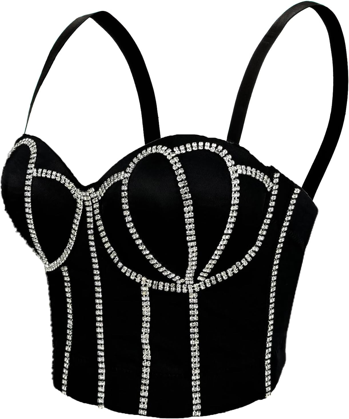 Women's Handmade Rhinestone Diamond Push up Bustier Crop Top Punk Corset Bra Vest With Detachable Strap