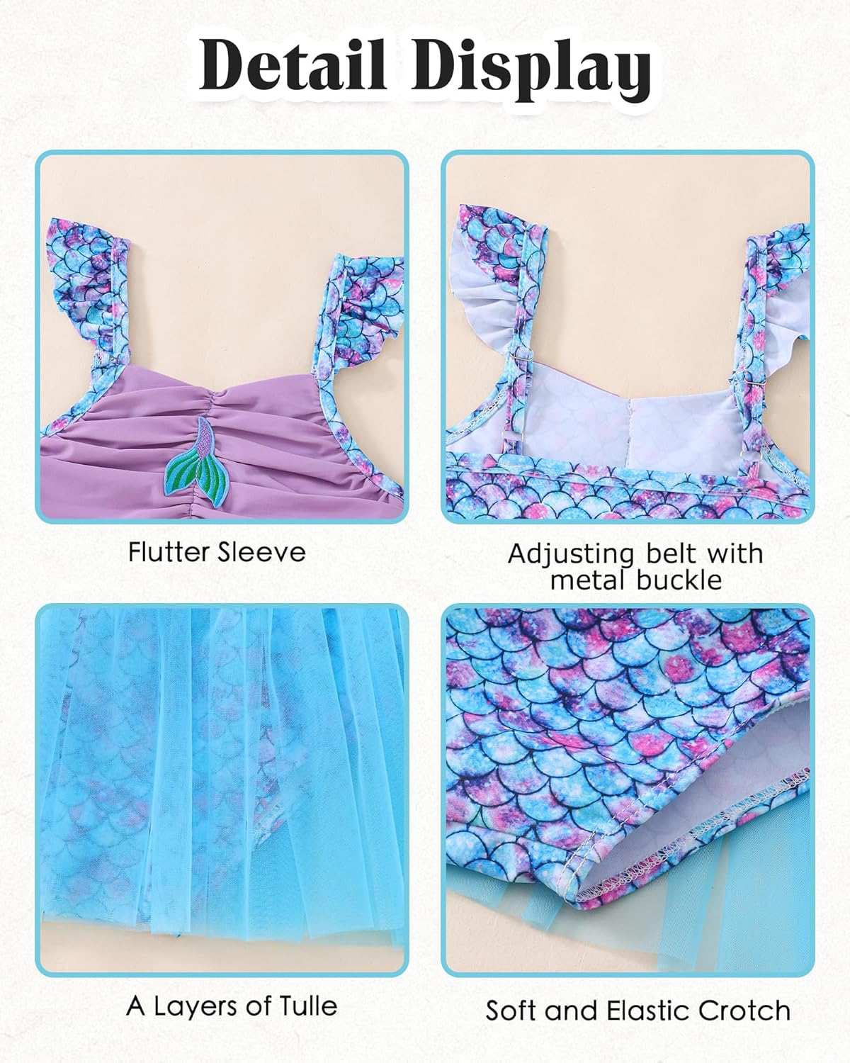 Toddler Swimsuit Girl Mermaid Baby Bathing Suit Girl Summer One Piece Girls Swimwear Ruffle Sleeve Swimsuits