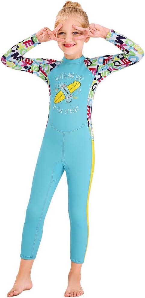 Kids Girls Boys Wetsuit Full Body Neoprene Thermal Swimsuit 2.5MM for Toddler Youth Children Teen, Long Sleeve Child Scuba Diving Surf Suit One Piece Sun Protection for Water Sports
